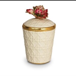 Chic Cream Trinket Box with Pink Floral Lid